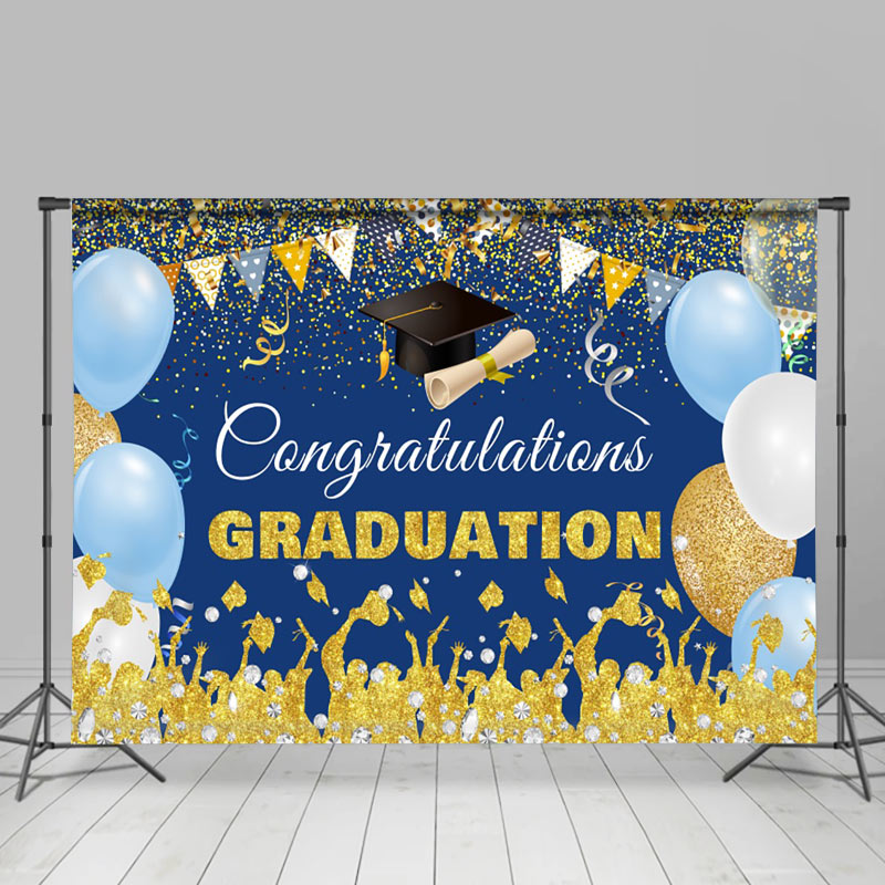 Lofaris Congratulations Blue Gold Balloons Grad Backdrop