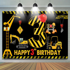 Lofaris Construction Theme Black Happy 3rd Birthday Backdrop