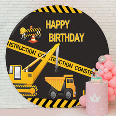 Lofaris Construction Truck Happy Birthday Round Backdrop