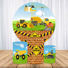 Lofaris Construction Truck Round Birthday Backdrop Kit For Boy