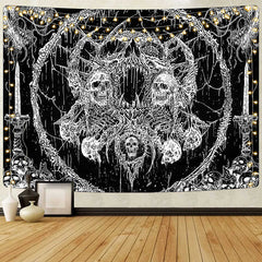Lofaris Cool Black White Skeleton Throne Totem Sword Tapestry