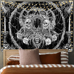 Lofaris Cool Black White Skeleton Throne Totem Sword Tapestry