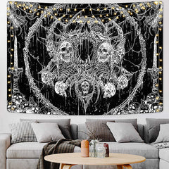 Lofaris Cool Black White Skeleton Throne Totem Sword Tapestry