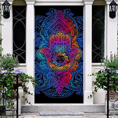 Lofaris Cool Blue Gradient Mandala Hamasa Hand Door Cover