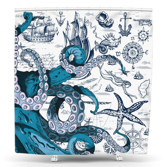Lofaris Cool Octopus Compass Logbook Starfish Shower Curtain