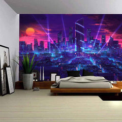 Lofaris Cool Sunset Futuristic Scient Cyber City Tapestry
