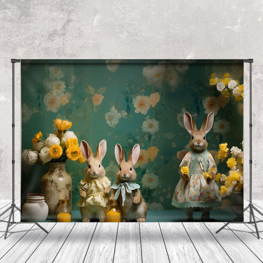 Lofaris Country Green Rabbit Yellow Vase Easter Backdrop