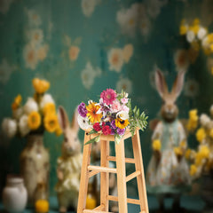 Lofaris Country Green Rabbit Yellow Vase Easter Backdrop
