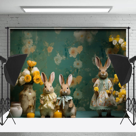 Lofaris Country Green Rabbit Yellow Vase Easter Backdrop