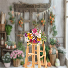 Lofaris Country Grey White Wall Floral Door Easter Backdrop