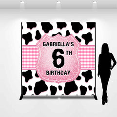 Lofaris Cow Pattern Pink Plaid Custom 6th Birthday Backdrop