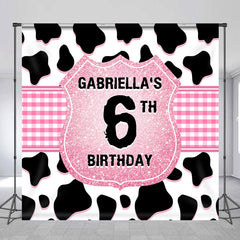 Lofaris Cow Pattern Pink Plaid Custom 6th Birthday Backdrop