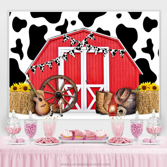 Lofaris Cowboy Red Farm With Horse Sunflowers Birthday Backdrop
