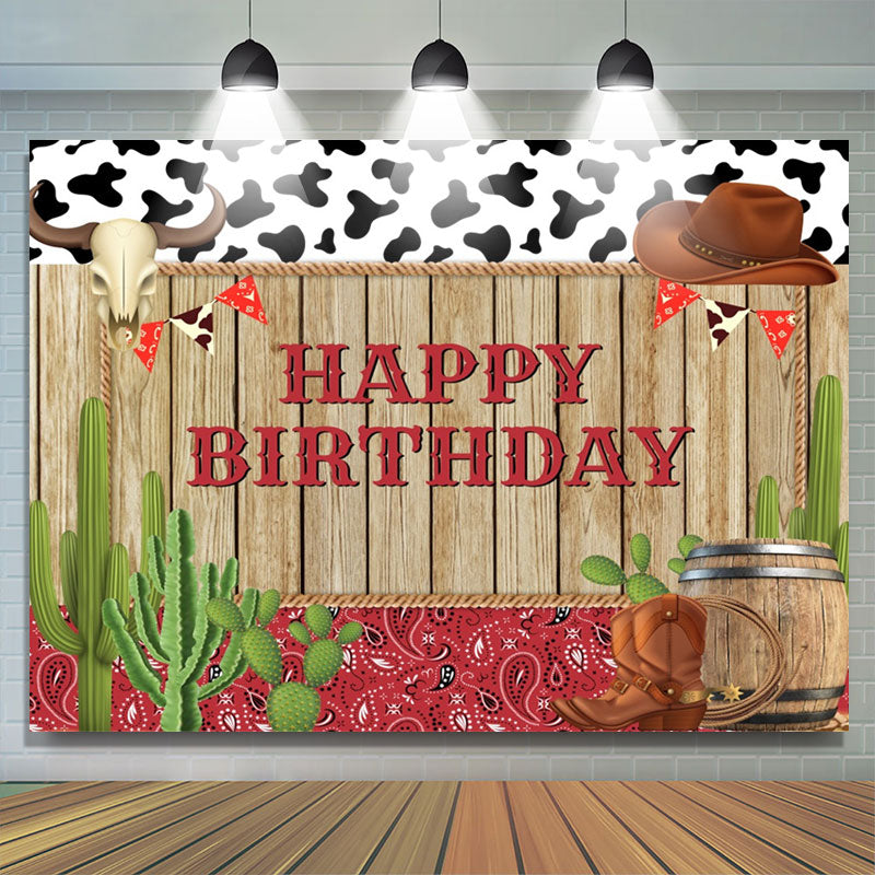 Lofaris Cowboy Wood Cactus Brown Cap Boots Birthday Backdrop