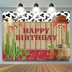 Lofaris Cowboy Wood Cactus Brown Cap Boots Birthday Backdrop