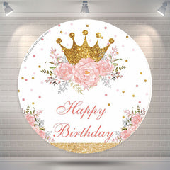 Lofaris Crown Glitter Pink Rose Birthday Backdrop For Girls