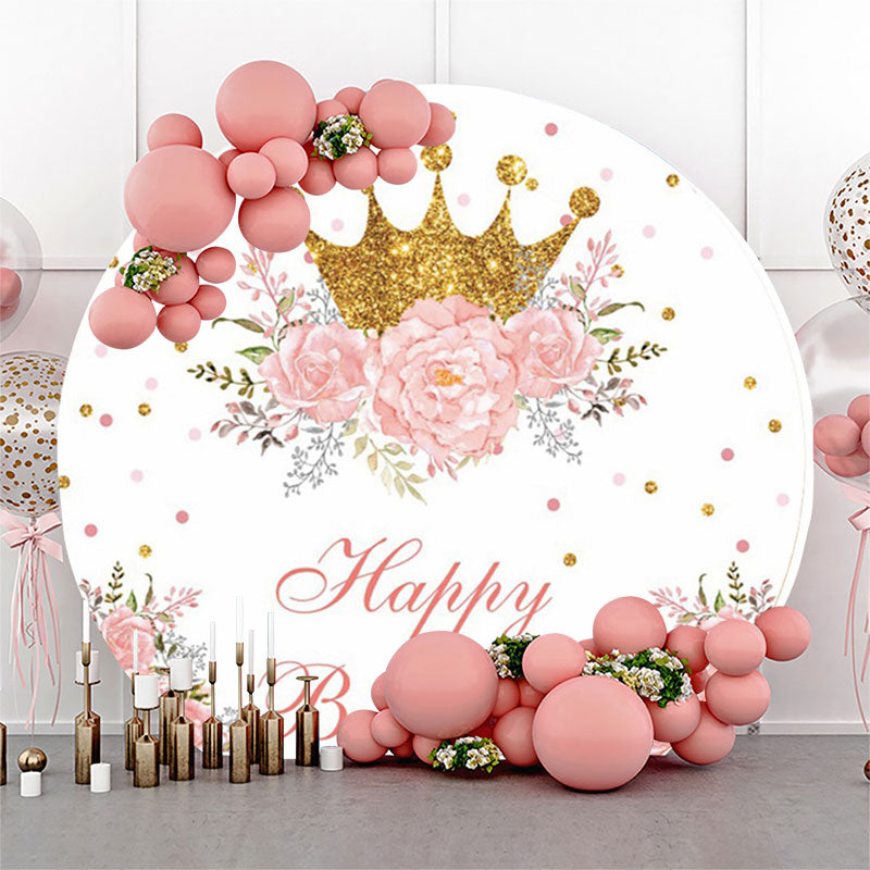 Lofaris Crown Glitter Pink Rose Birthday Backdrop For Girls