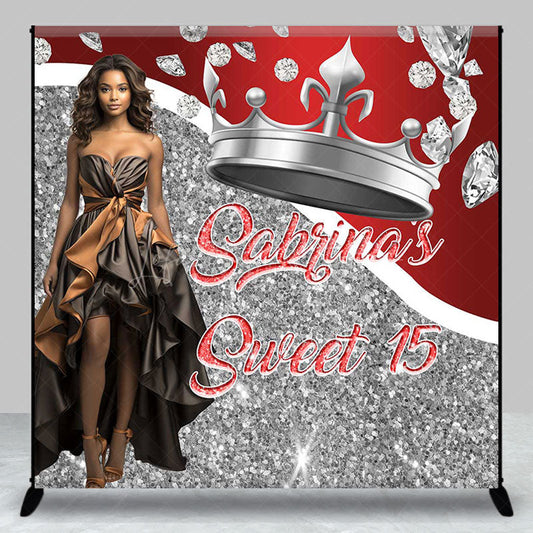 Lofaris Crown Silver Red Custom Sweet 15 Birthday Backdrop