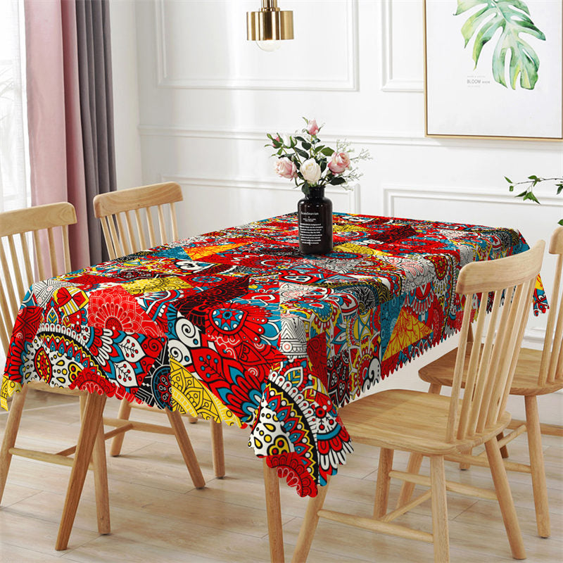 Lofaris Culture Colorful Floral Pattern Rectangle Tablecloth