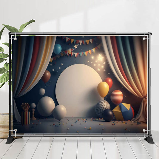 Lofaris Curtain Dark Blue Balloons 1st Birthday Backdrop