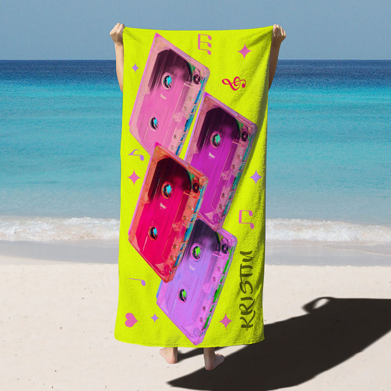 Lofaris Custom 80s Retro Music Cassette Beach Towel