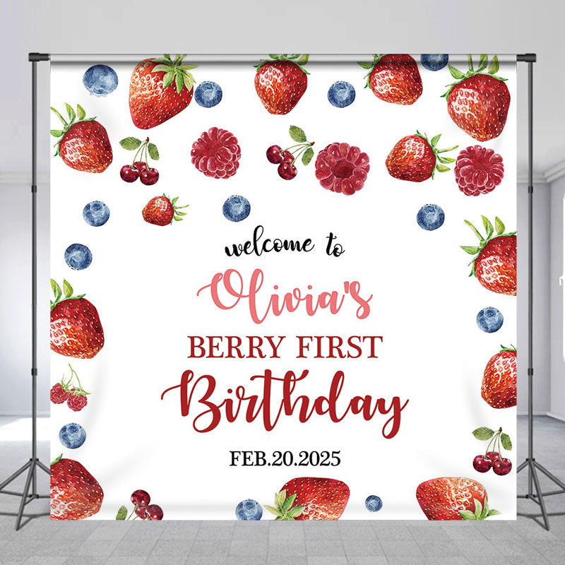 Lofaris Custom Baby Girl Berry First Birthday Backdrop
