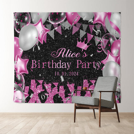 Lofaris Custom Balloon Goblet Black Pink Birthday Backdrop