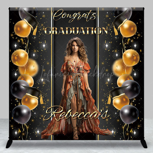 Lofaris Custom Black Gold Balloons Congrats Grad Backdrop