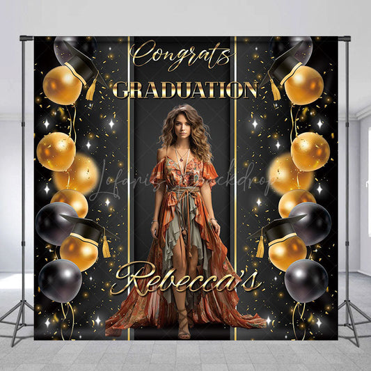 Lofaris Custom Black Gold Balloons Congrats Grad Backdrop