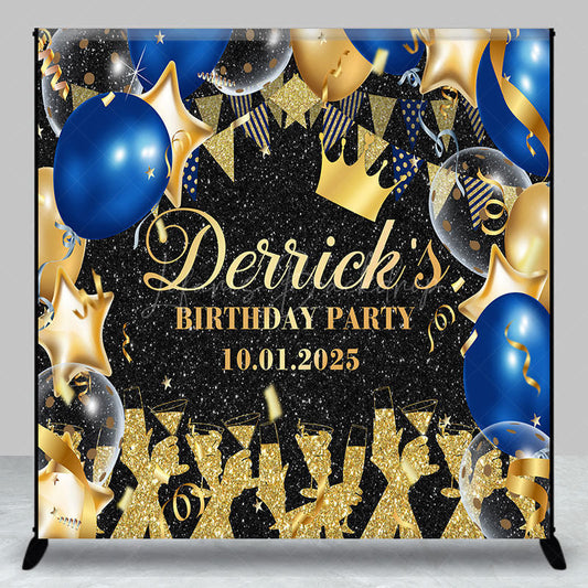 Lofaris Custom Black Gold Blue Balloon Birthday Backdrop