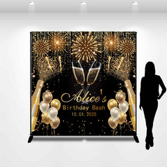 Lofaris Custom Black Gold Sparkle Balloons Birthday Backdrop