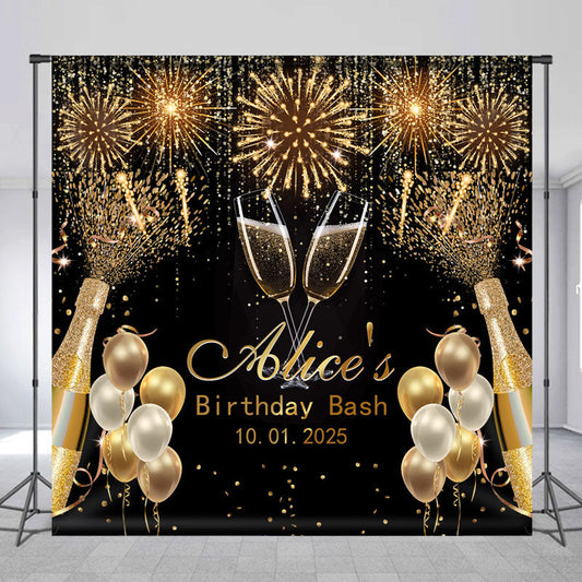 Lofaris Custom Black Gold Sparkle Balloons Birthday Backdrop