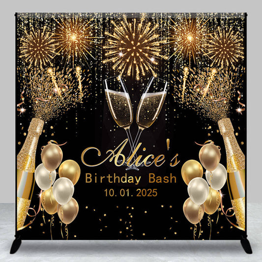 Lofaris Custom Black Gold Sparkle Balloons Birthday Backdrop