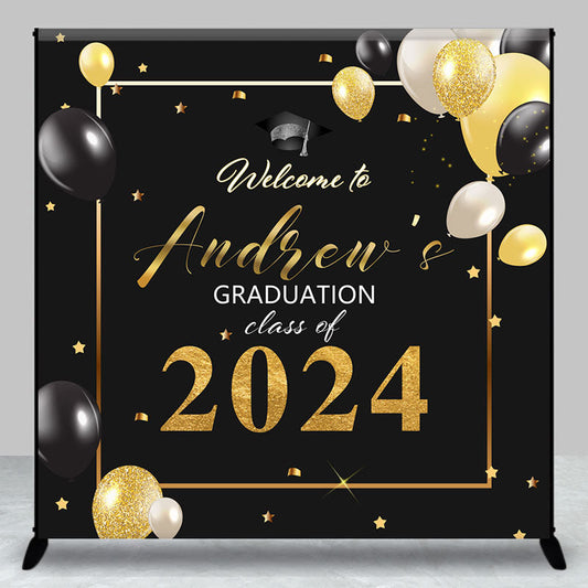 Lofaris Custom Black Golden Balloon Backdrop for Graduation