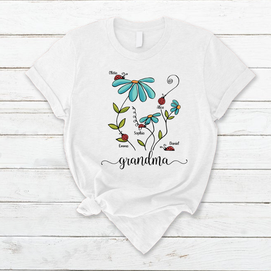 Lofaris Custom Blue Flower Bug Grandma And Kids T - Shirt