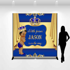 Lofaris Custom Blue Gold Crown Curtain Baby Shower Backdrop