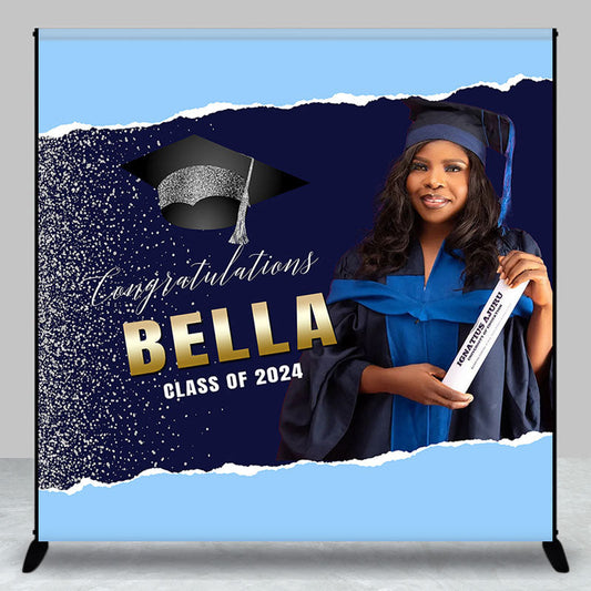 Lofaris Custom Blue Paper Slit Glitter Graduation Backdrop