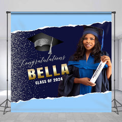 Lofaris Custom Blue Paper Slit Glitter Graduation Backdrop