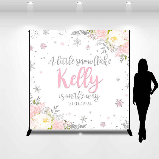 Lofaris Custom Blush Floral Snowflake Baby Shower Backdrop