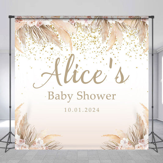 Lofaris Custom Boho Beige Flower Reed Baby Shower Backdrop