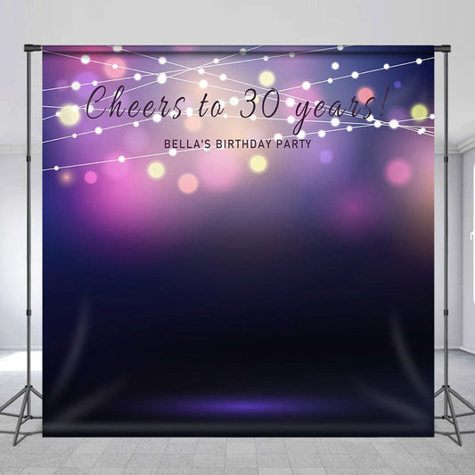 Lofaris Custom Bokeh String Lights Purple Birthday Backdrop