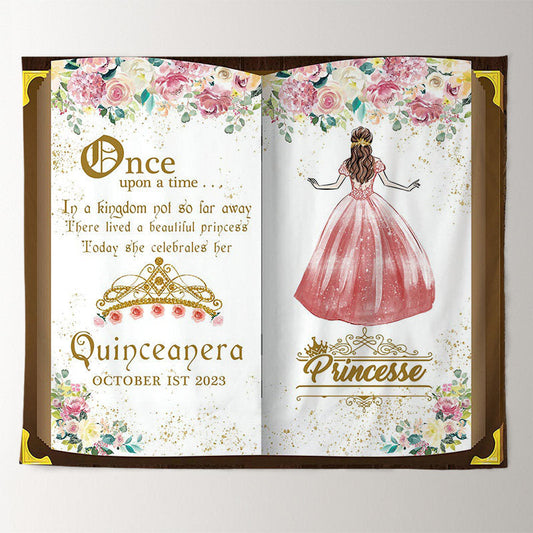 Lofaris Custom Book Pink Floral Girls Birthday Backdrop