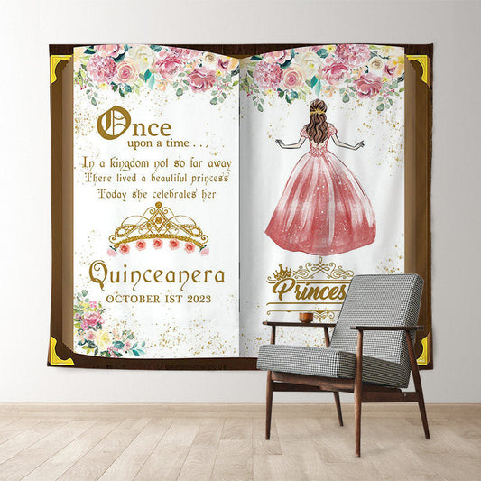 Lofaris Custom Book Pink Floral Girls Birthday Backdrop
