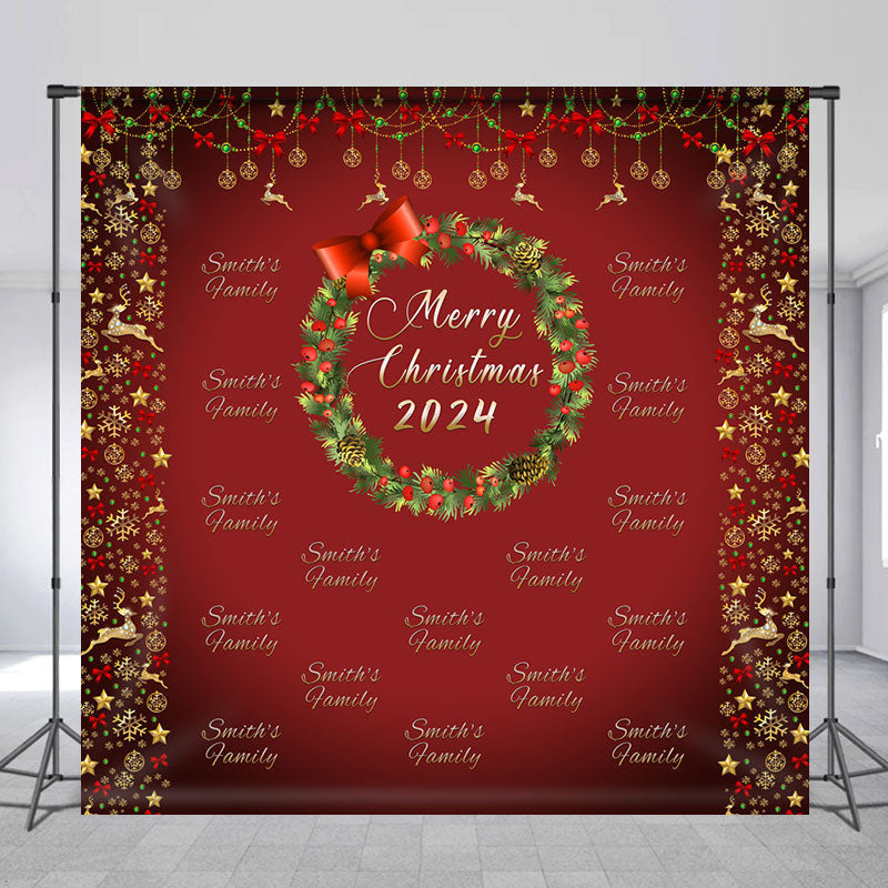 Custom Bowknot Wreath Merry Christmas 2024 Backdrop Lofaris