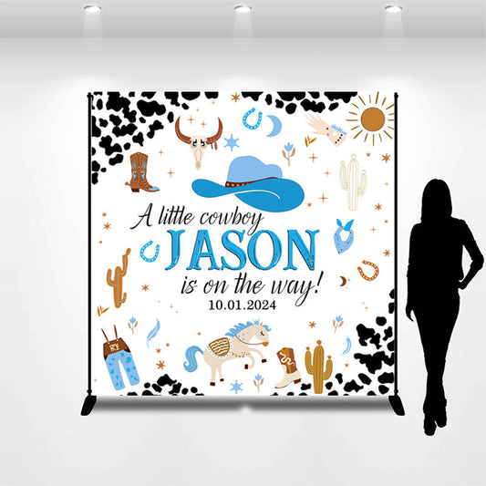 Lofaris Custom Cowboy Cow Pattern Baby Shower Backdrop