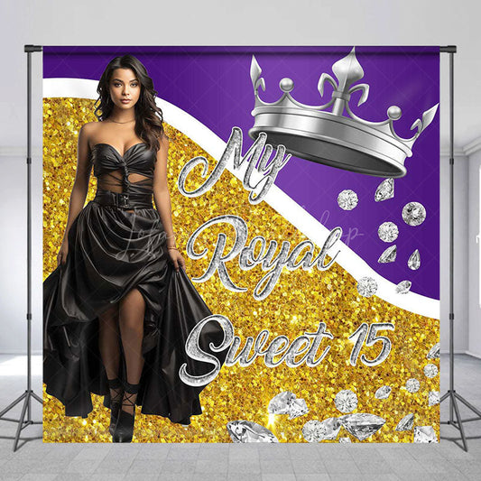 Lofaris Custom Crown Gold Purple Sweet 15 Birthday Backdrop