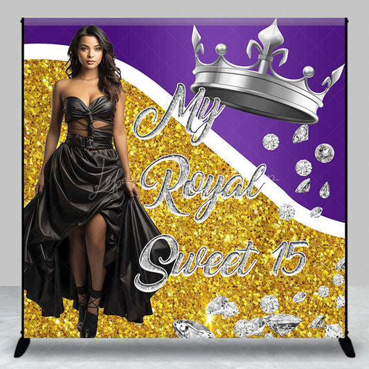 Lofaris Custom Crown Gold Purple Sweet 15 Birthday Backdrop