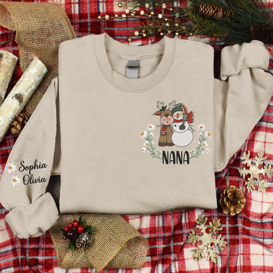 Lofaris Custom Embroidered Reindeer Snowman Sweatshirt