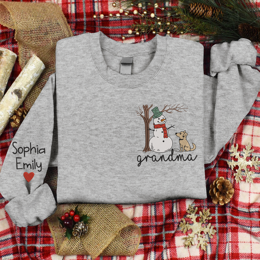 Lofaris Custom Embroidered Snowman Pet Grandma Sweatshirt