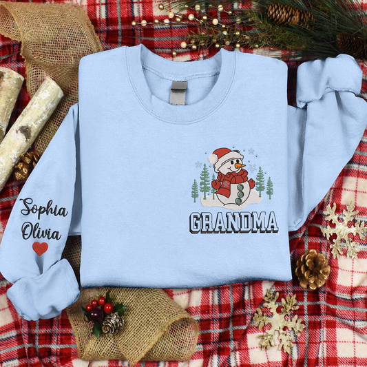 Lofaris Custom Embroidered Snowman Tree Grandma Sweatshirt